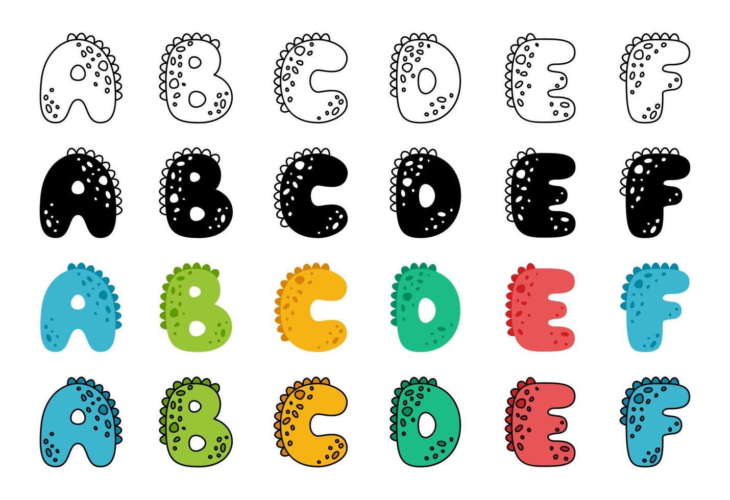 dinosaurio alfabeto en dibujos animados estilo vector