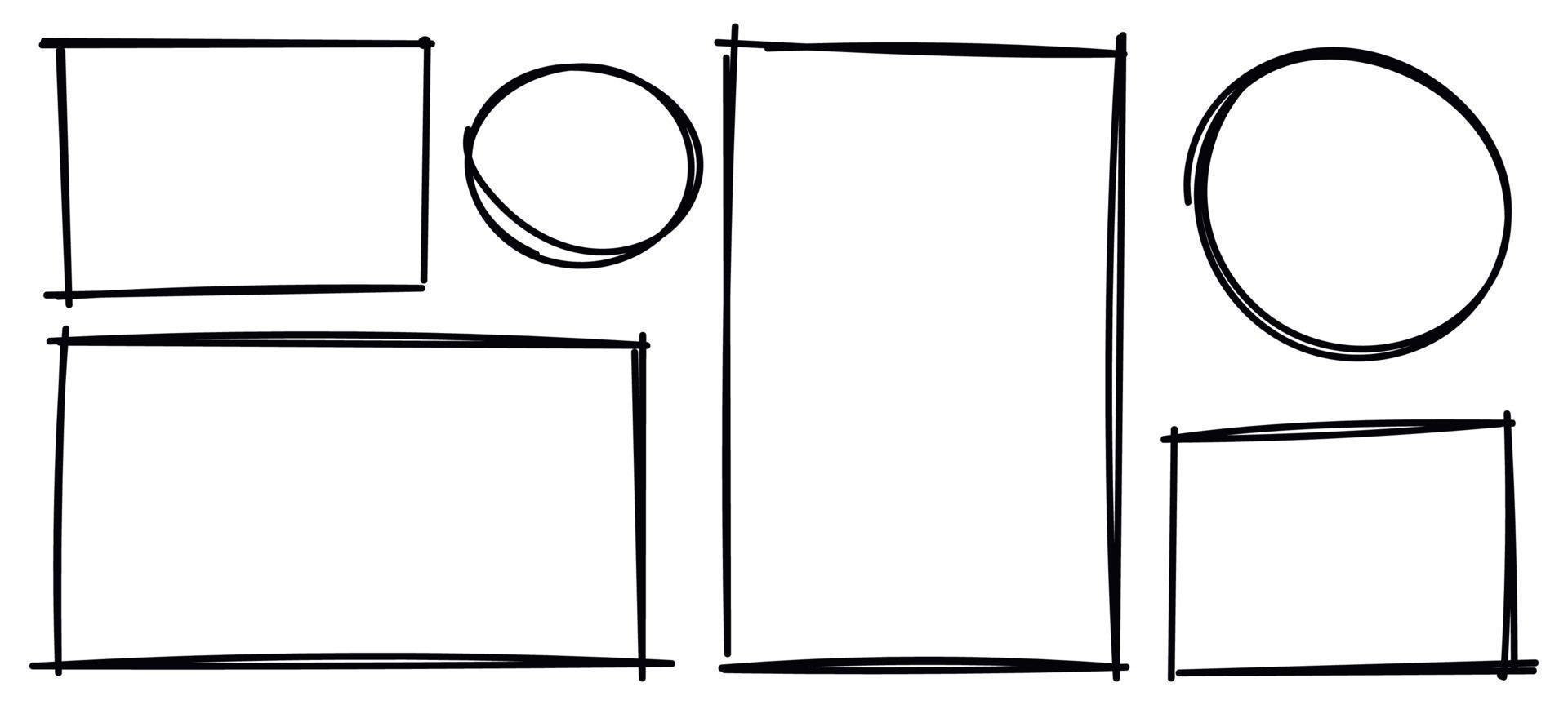 Ink empty black boxes set. Set of hand drawn square frames. Rectangle borders collections. Vector isolated illustration