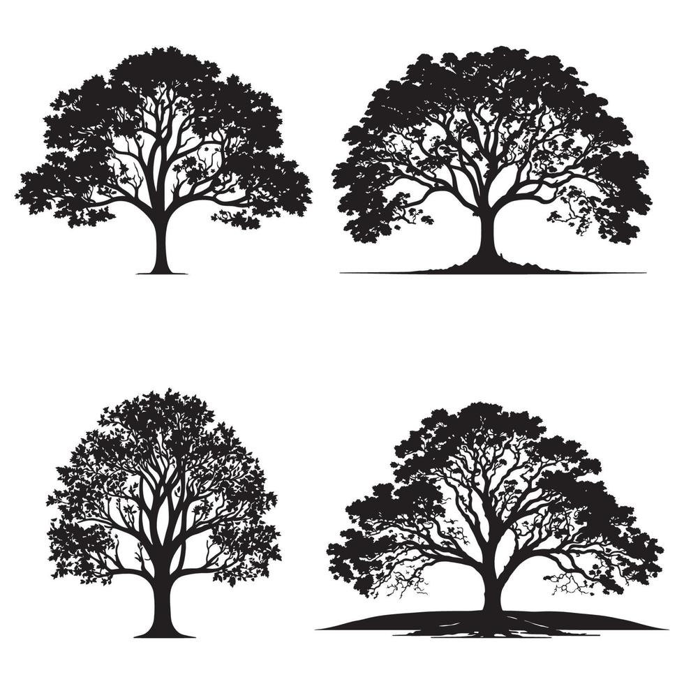 conjunto de secretario arboles siluetas grande árbol negro silueta vector