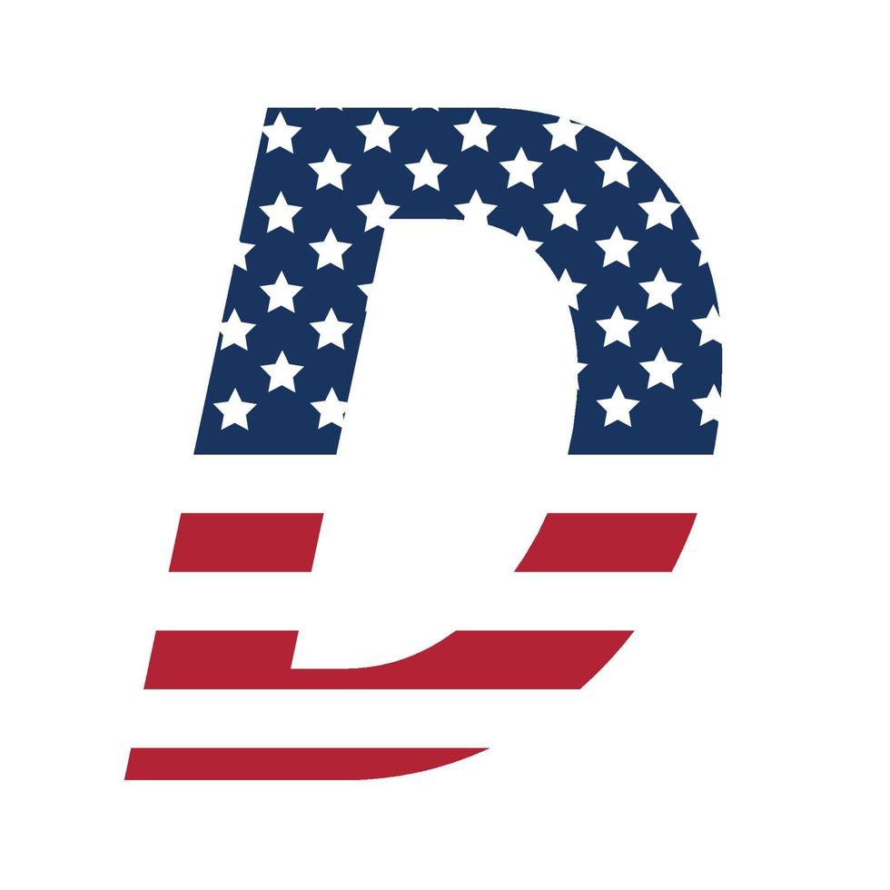 English alphabet with USA flag.Letter D with American flag Free Vector