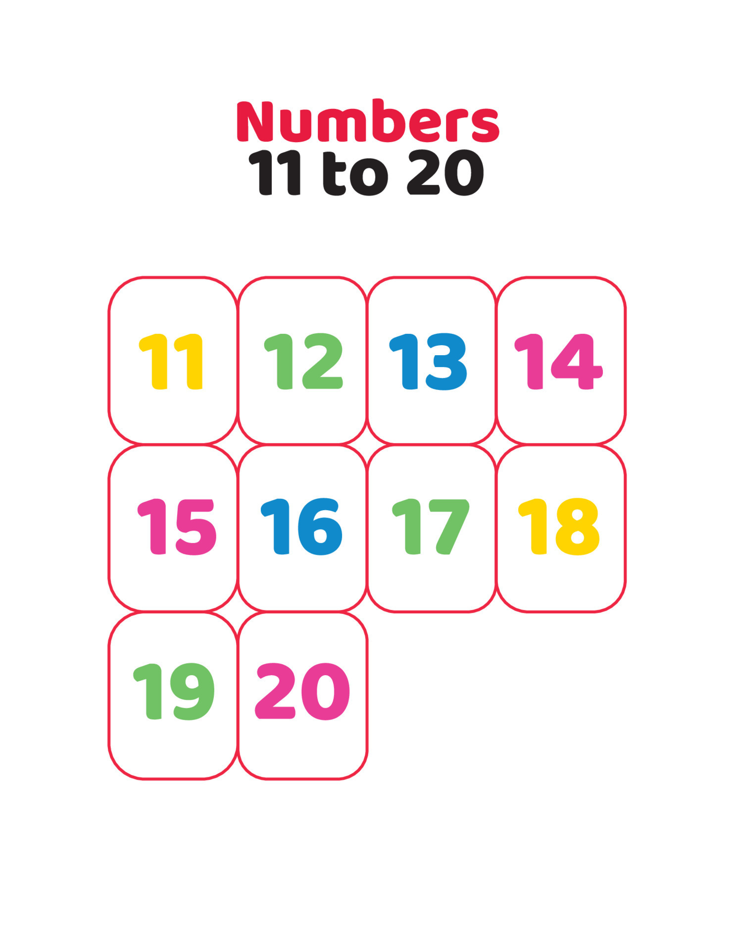 11 To 20 English Number Counting Numbers For Kids 22818563 Vector Art