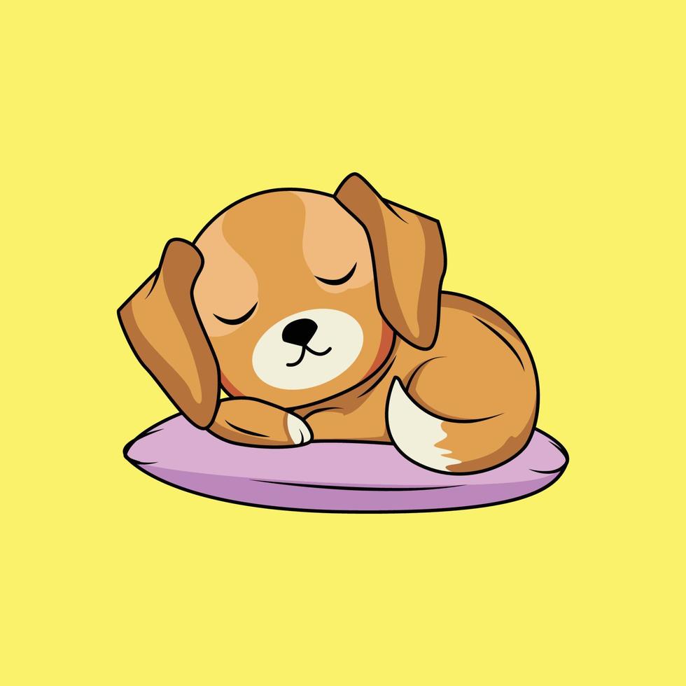 linda perro gato dormido en el almohada dibujos animados pegatina vector ilustración