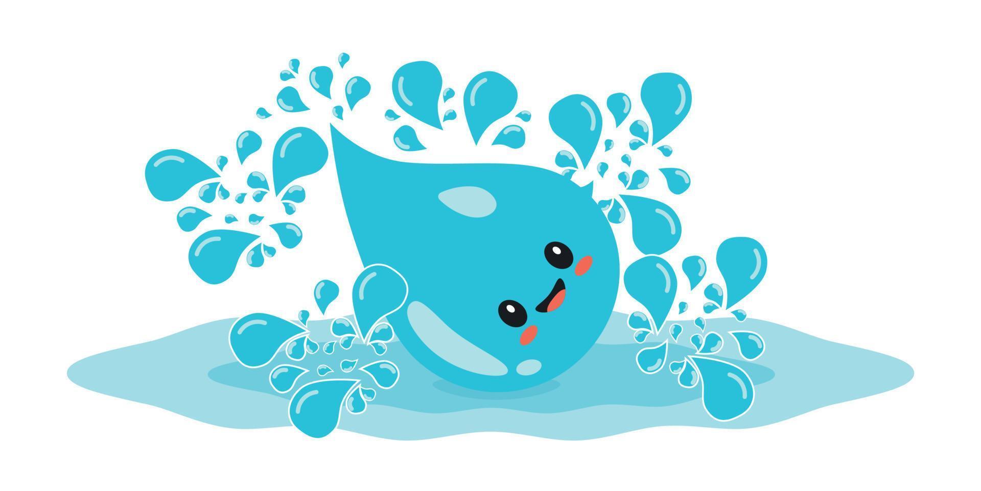 Blue funny water drops. World water day. vector