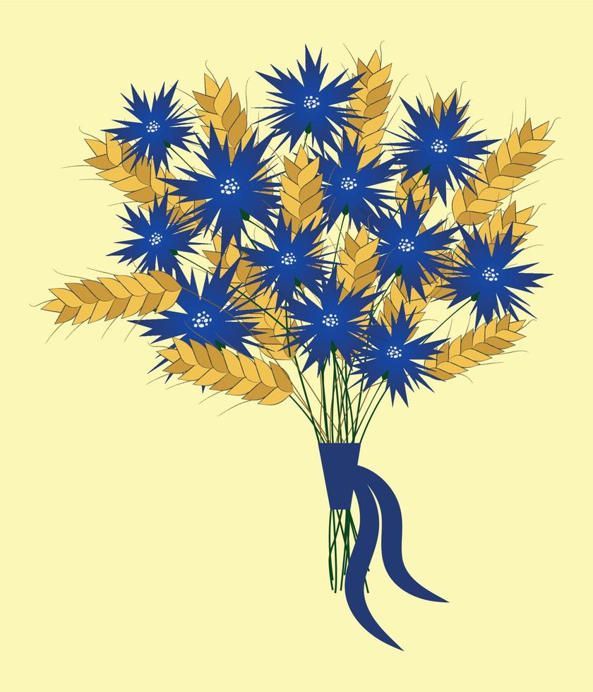 Beautiful bouquet of cornflowers and spikelets. vector