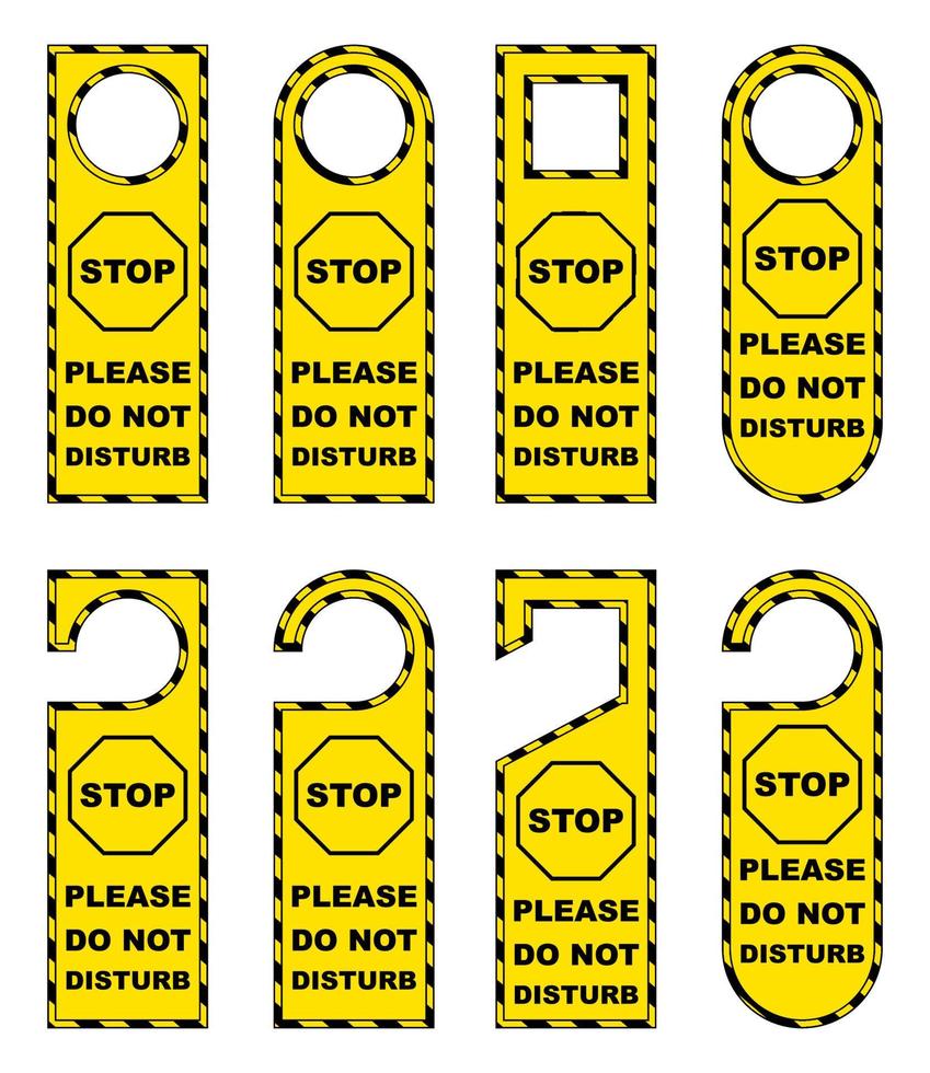 door hanger do not disturb handle knob yellow danger tags hotel room sign labels card prohibition vector