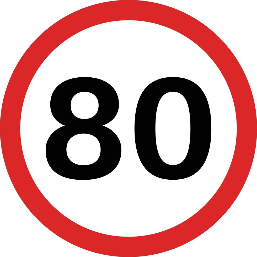 80 speed limit sign vector isolated on white . traffic sign