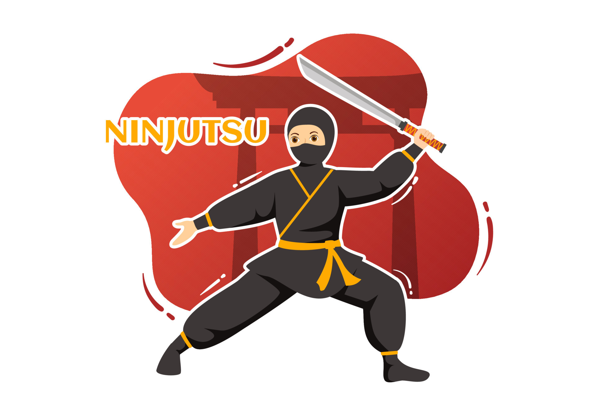 Ninja Character with Set of Japanese Ninja Weapons Stock Vector