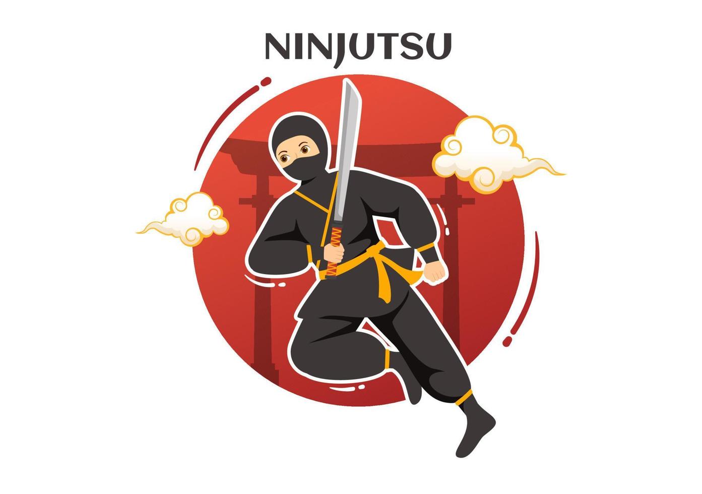 ninjutsu vector ilustración con personaje ninja shinobi desde Japón en plano dibujos animados estilo mano dibujado aterrizaje página antecedentes plantillas