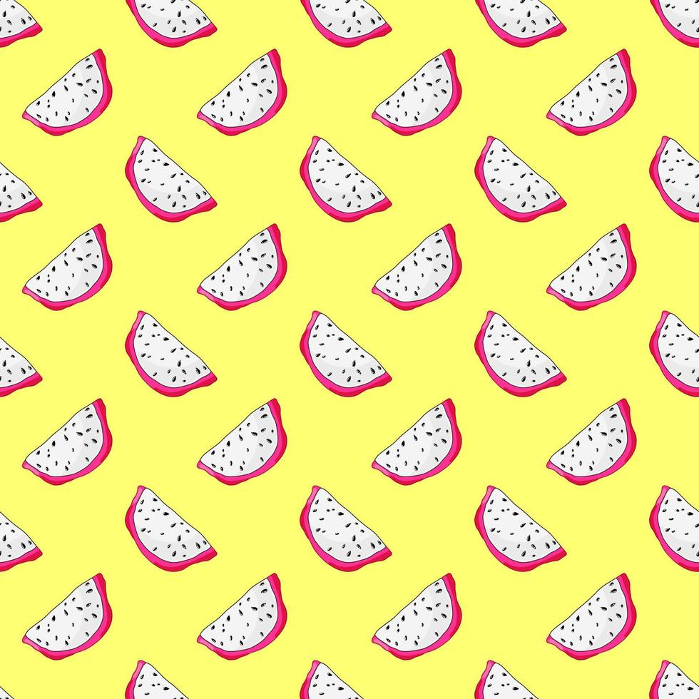 Fresh pitaya slices pattern. Juice bright background. Tropical plant wallpaper. Exotic dragon fruit illustration vector