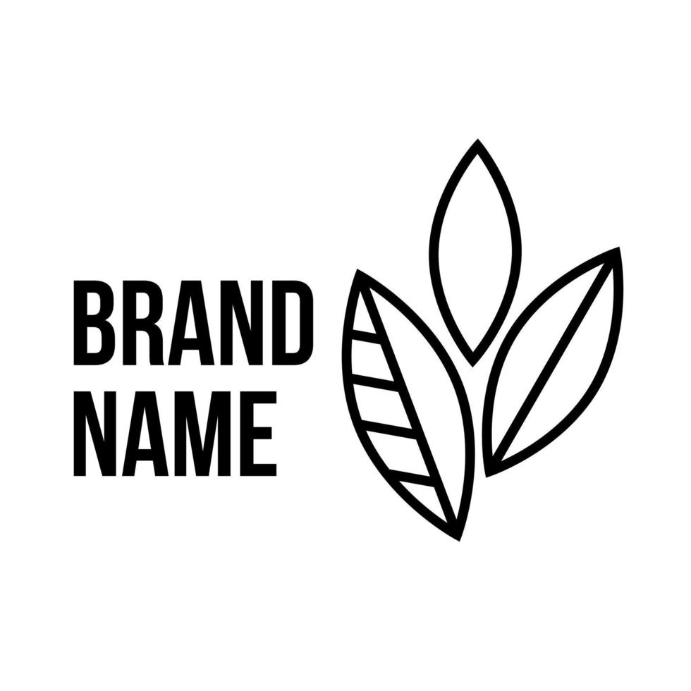 Black line logo with leaves on white background. Eco logo vector