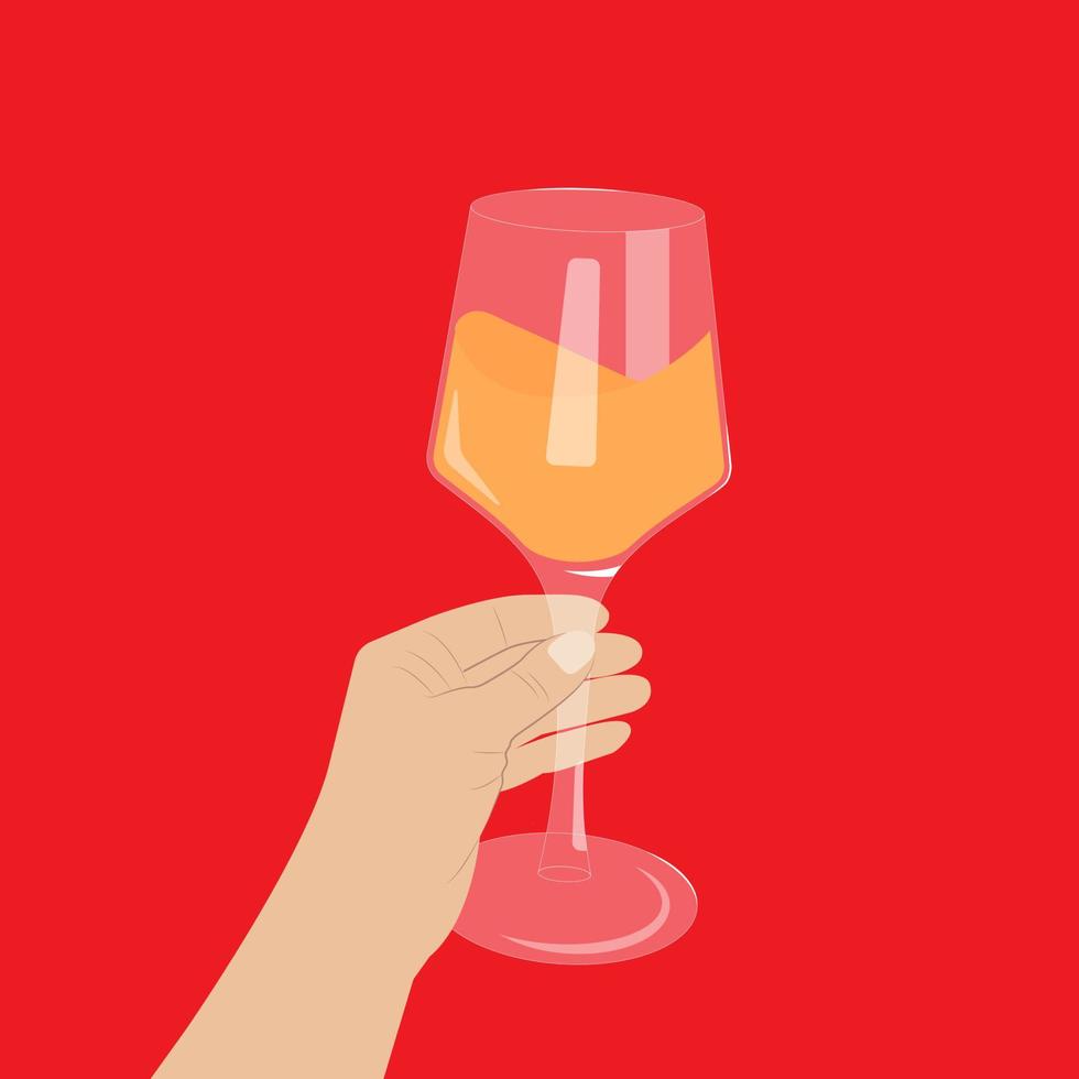 Female hand holding a glass with white wine. vector