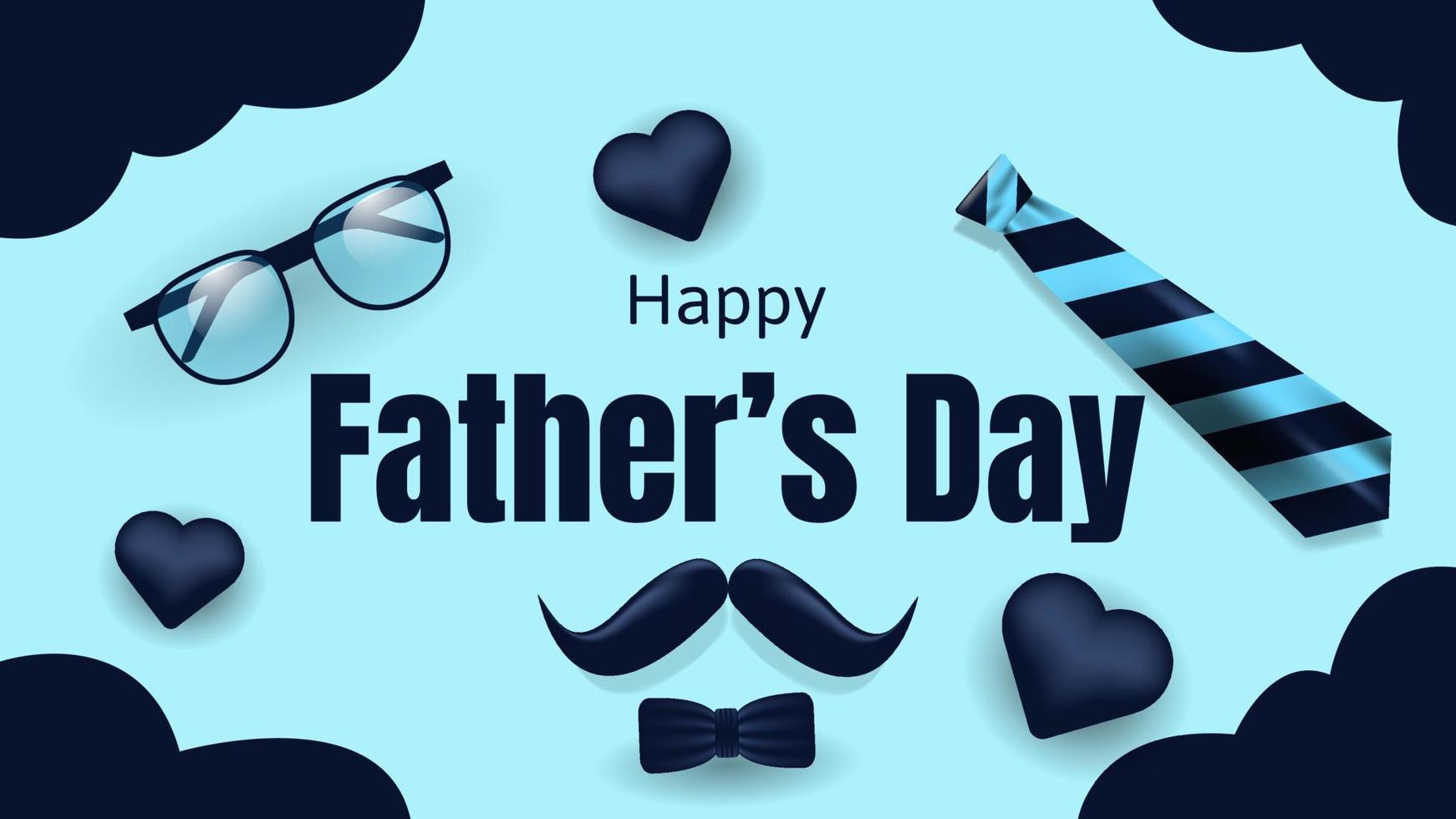 happy father's day background with  glasses, necktie, and mustache on blue background. suitable for greeting card, banner, poster, etc. vector illustration