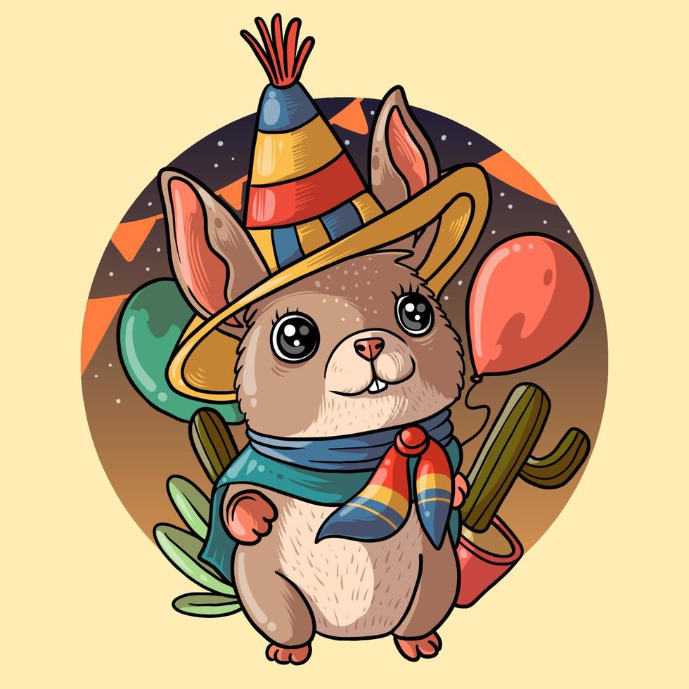 cute rat celebrate festa junina vector
