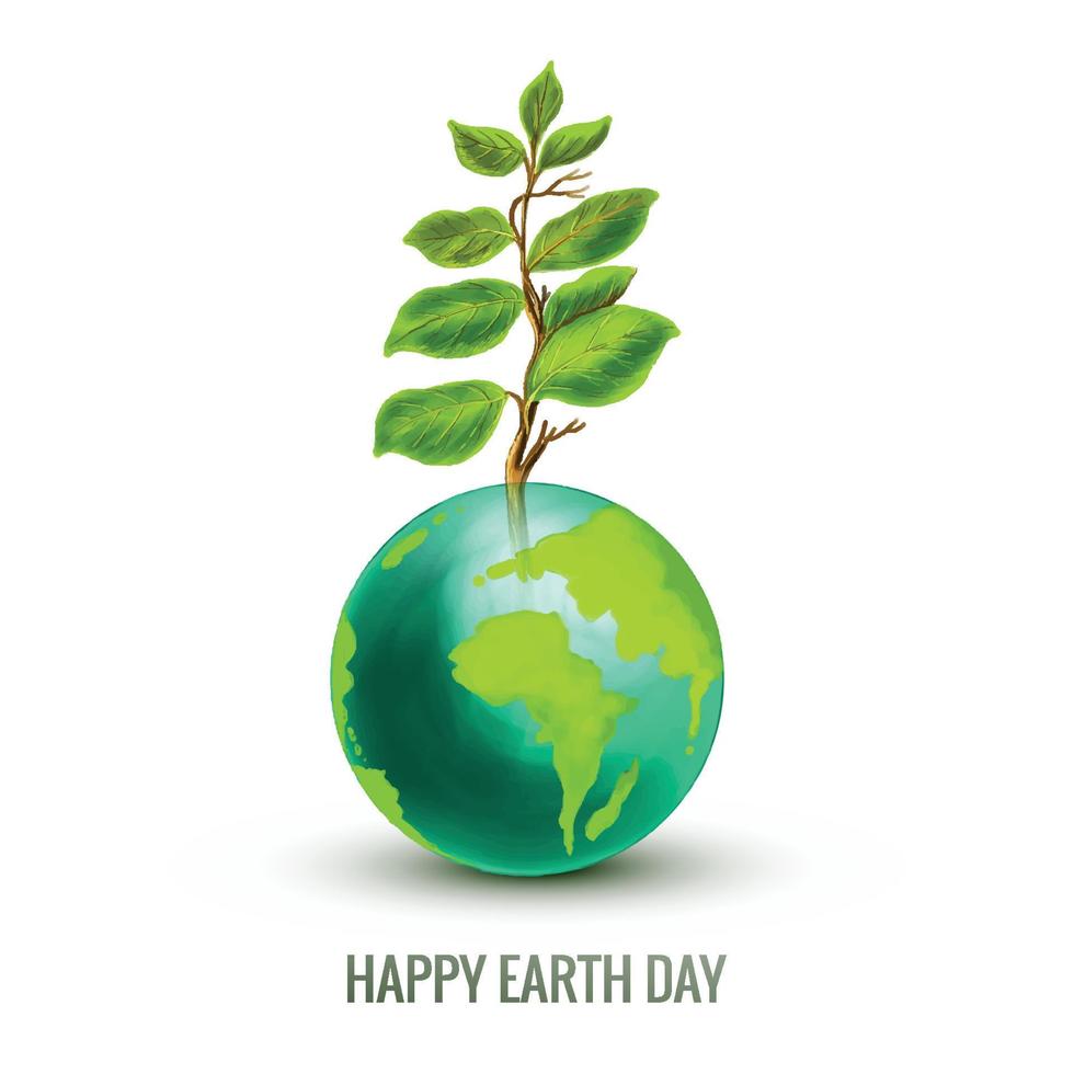 Happy earth day in globe and plant background vector