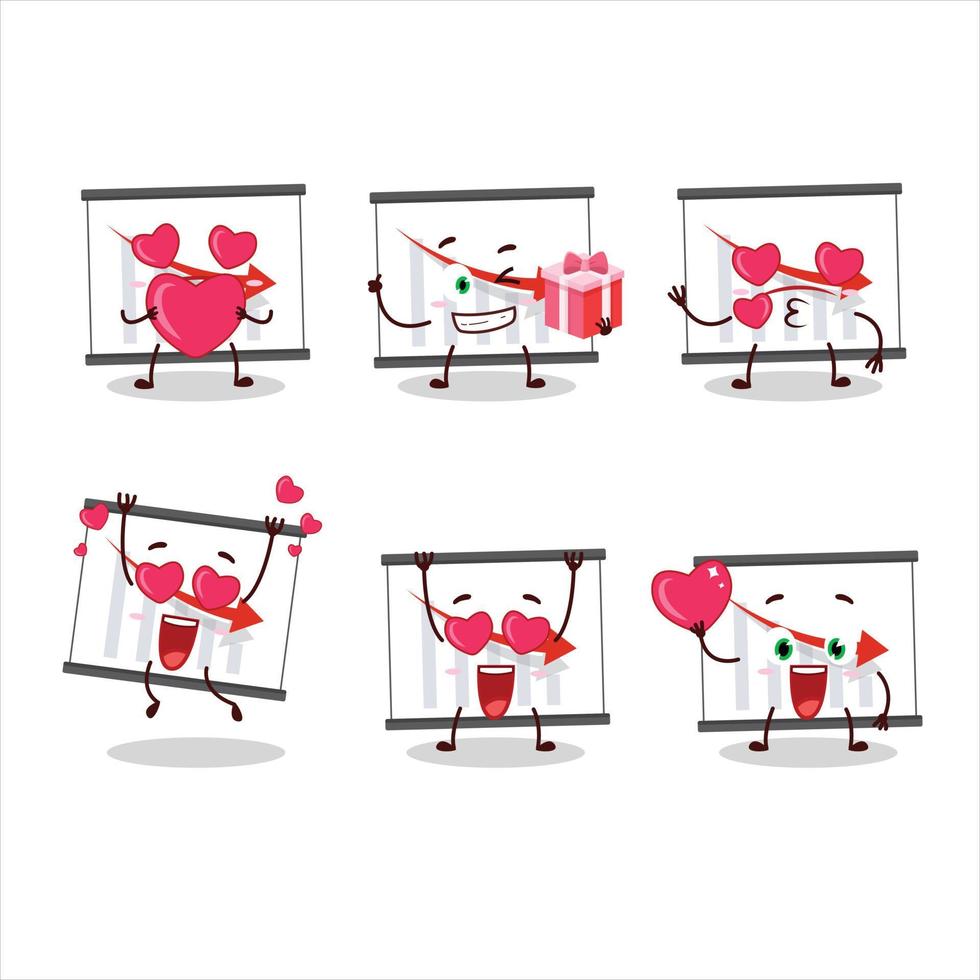 Chart going down cartoon character with love cute emoticon vector