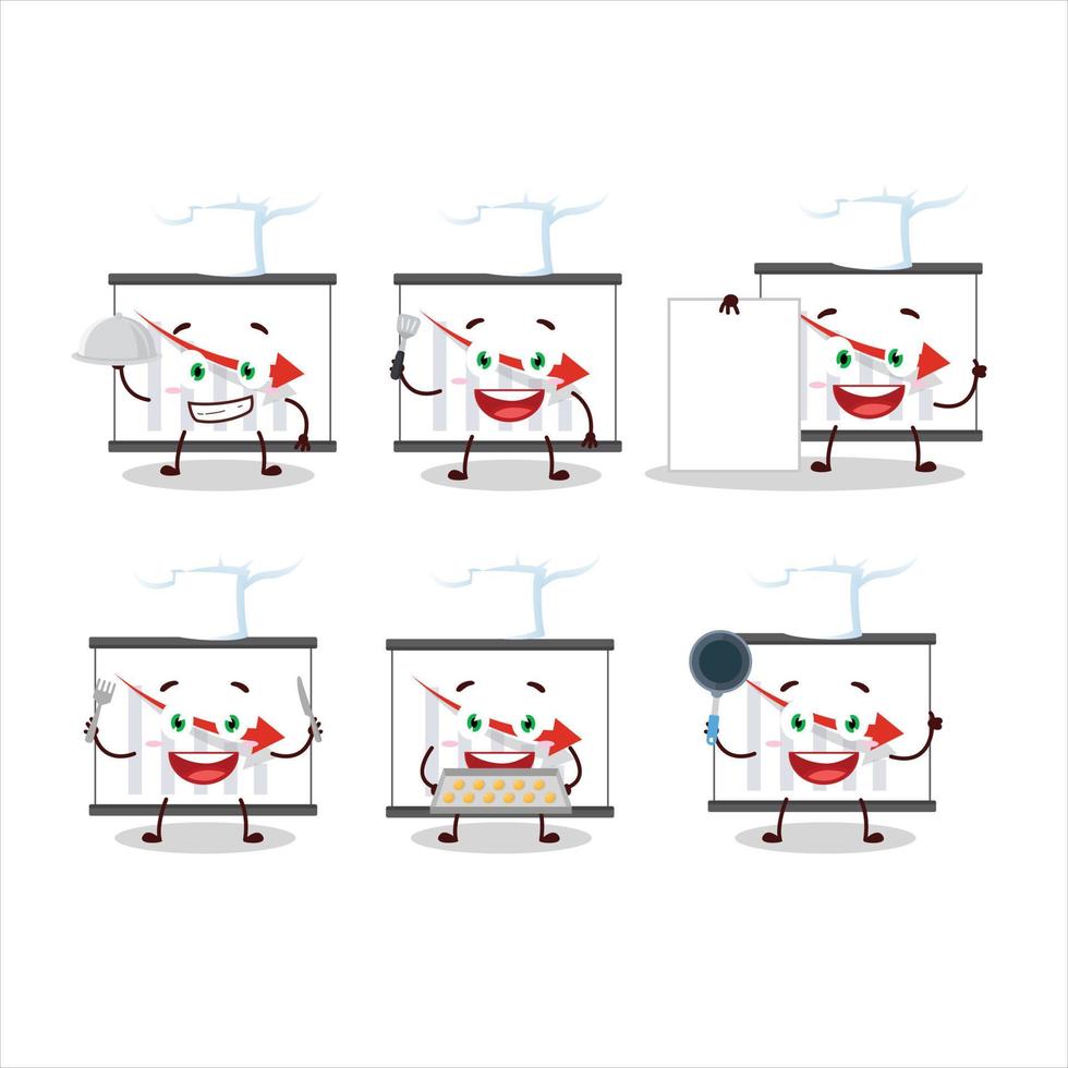 Cartoon character of chart going down with various chef emoticons vector