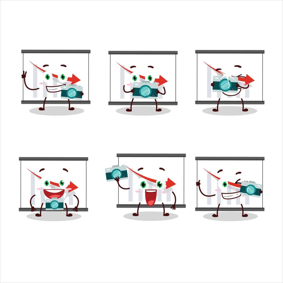 Photographer profession emoticon with chart going down cartoon character vector