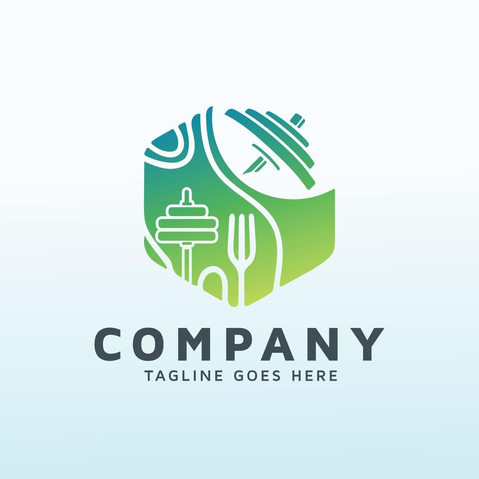 Thru Restaurant logo design with fitness icon vector
