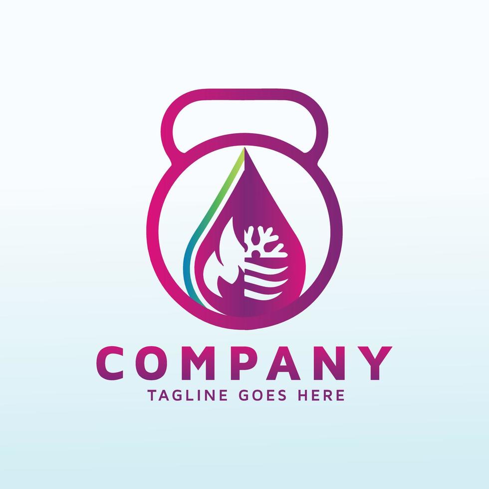heating and air conditioning logo design with fitness icon vector