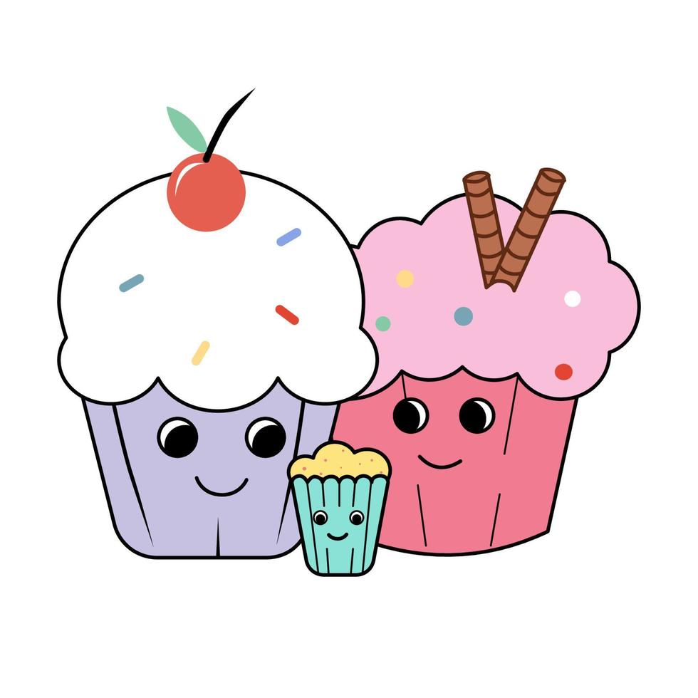 funny cute cupcakes vector