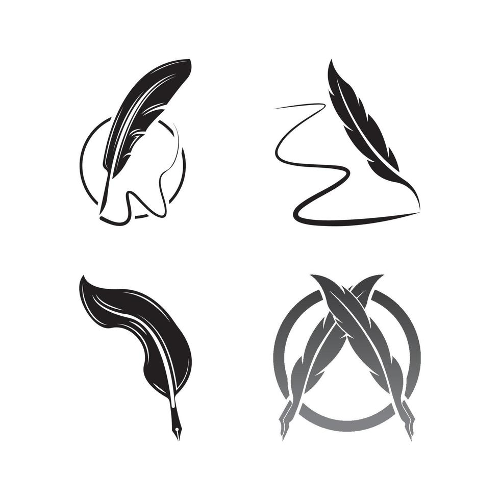 Feather quill design icon and logo illustration vector