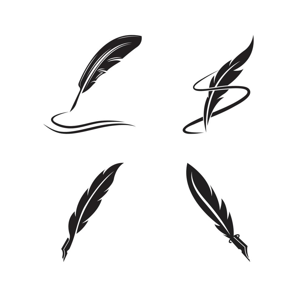 Feather quill design icon and logo illustration vector