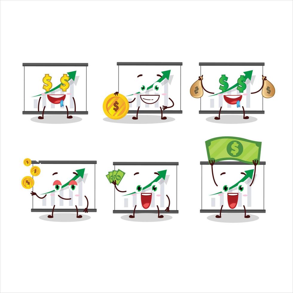 Chart going up cartoon character with cute emoticon bring money vector