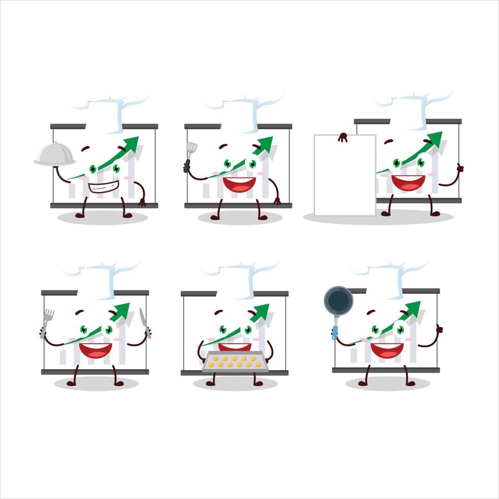 Cartoon character of chart going up with various chef emoticons vector