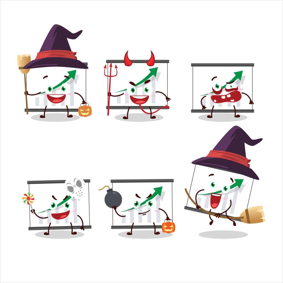 Halloween expression emoticons with cartoon character of chart going up vector