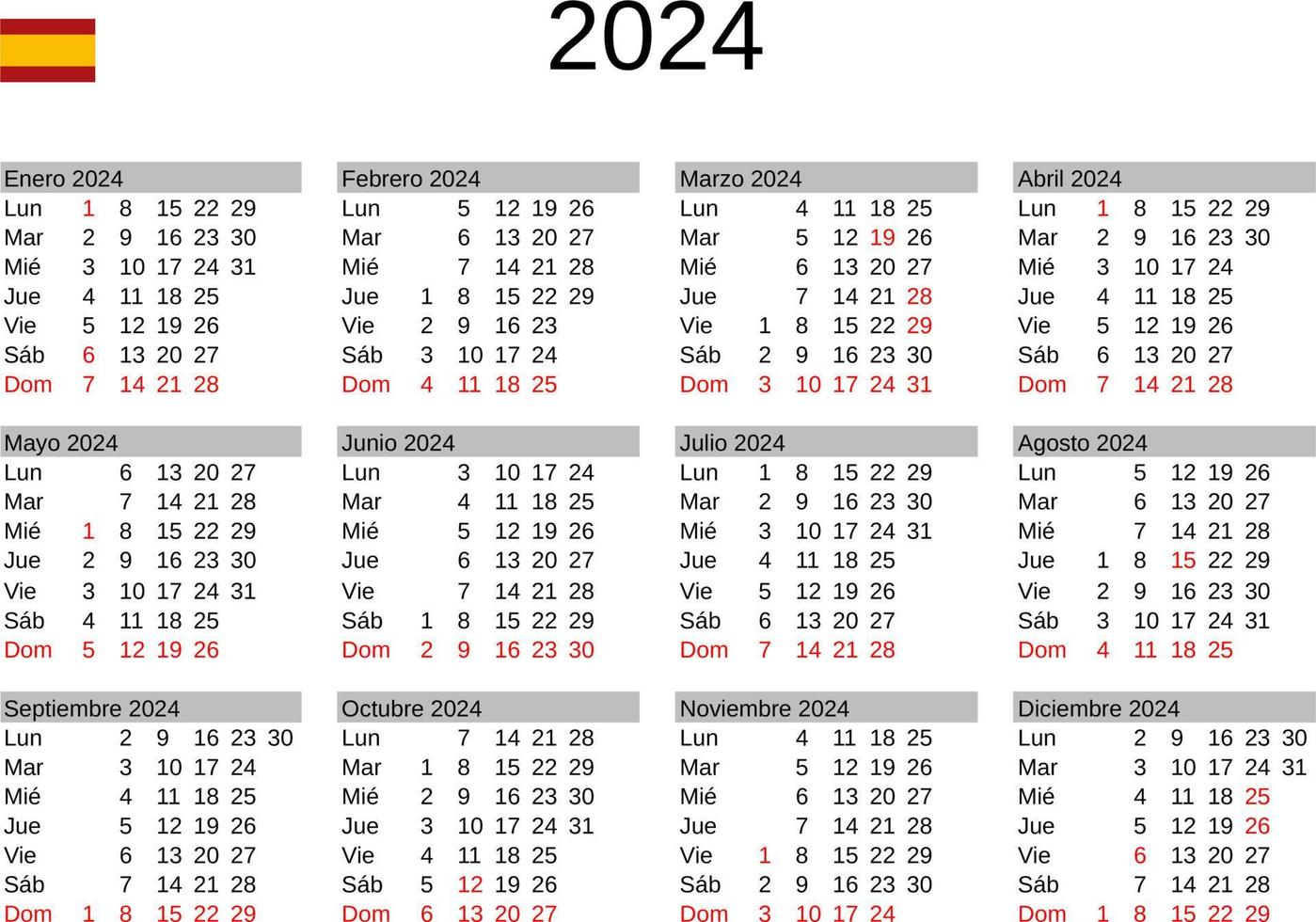 year 2025 calendar in Spanish with Spain holidays 22819499 Vector Art