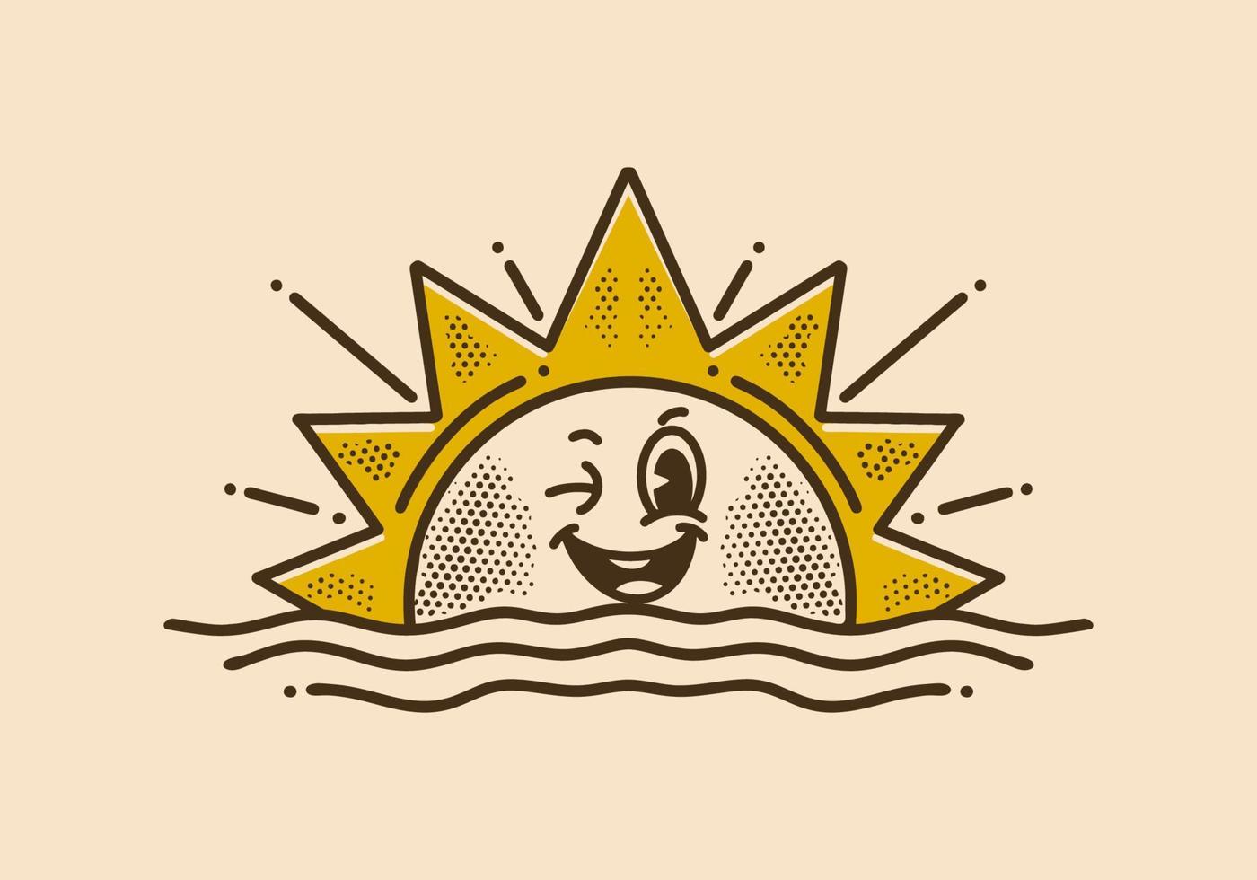 personaje ilustración diseño de un amanecer con sonriente cara vector