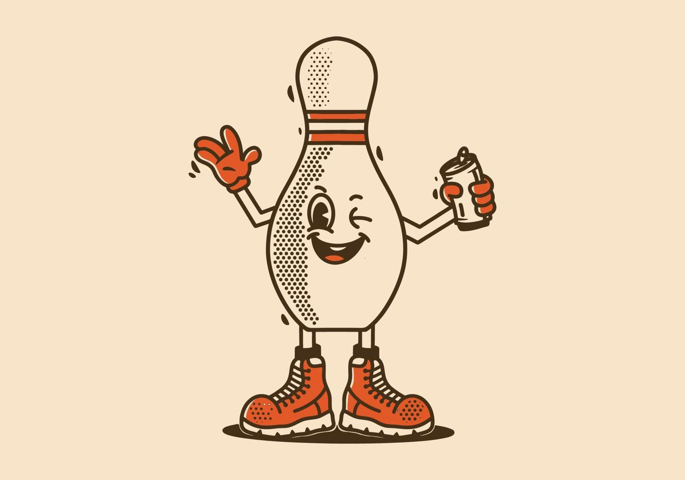 Character design of a bowling pin holding a beer can vector