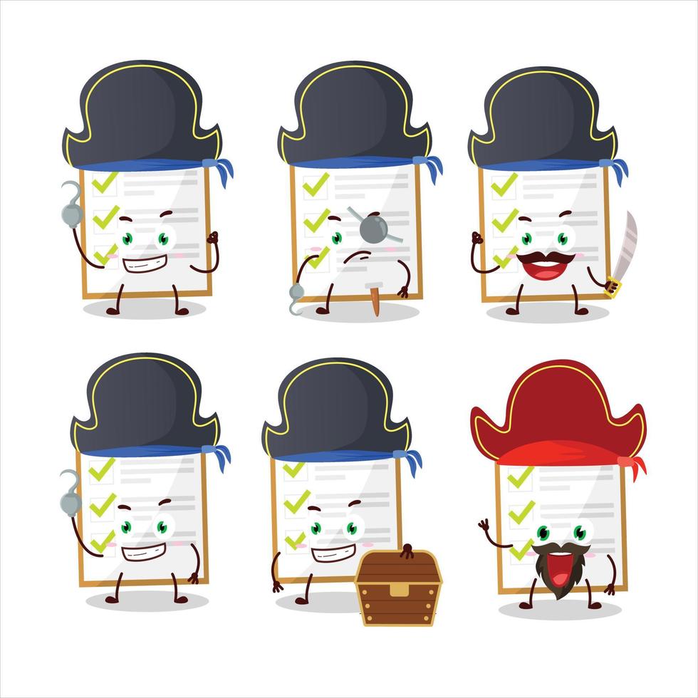 Cartoon character of checklist with various pirates emoticons vector