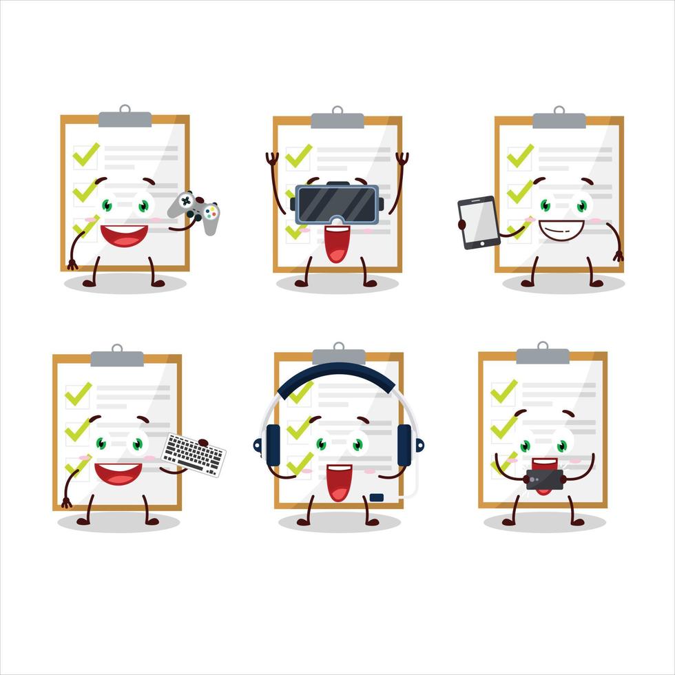 Checklist cartoon character are playing games with various cute emoticons vector