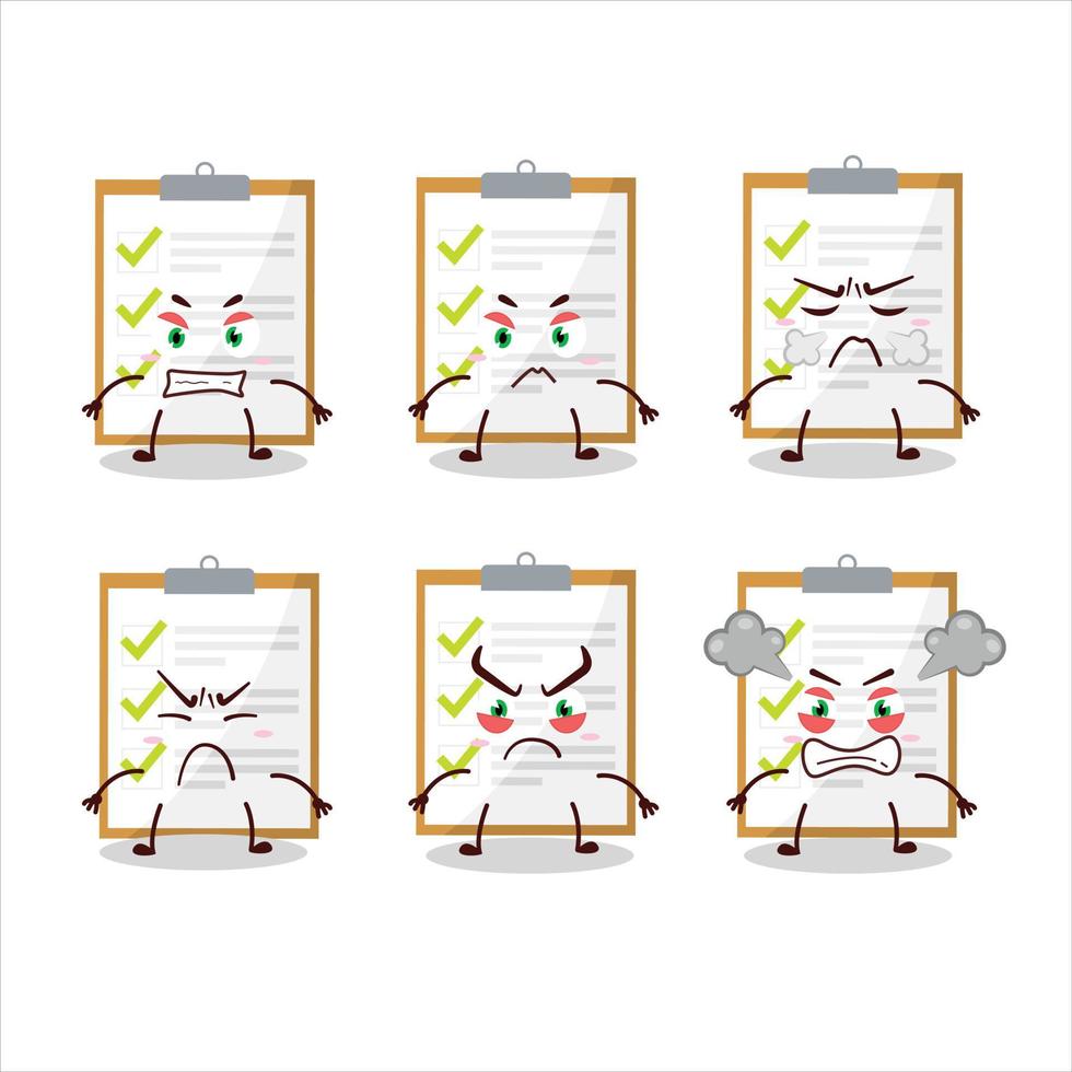 Checklist cartoon character with various angry expressions vector