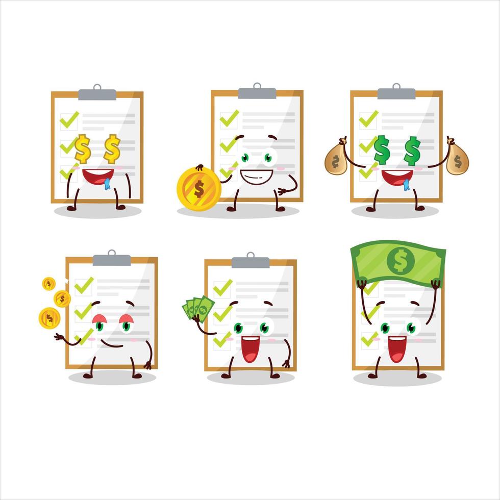 Checklist cartoon character with cute emoticon bring money vector