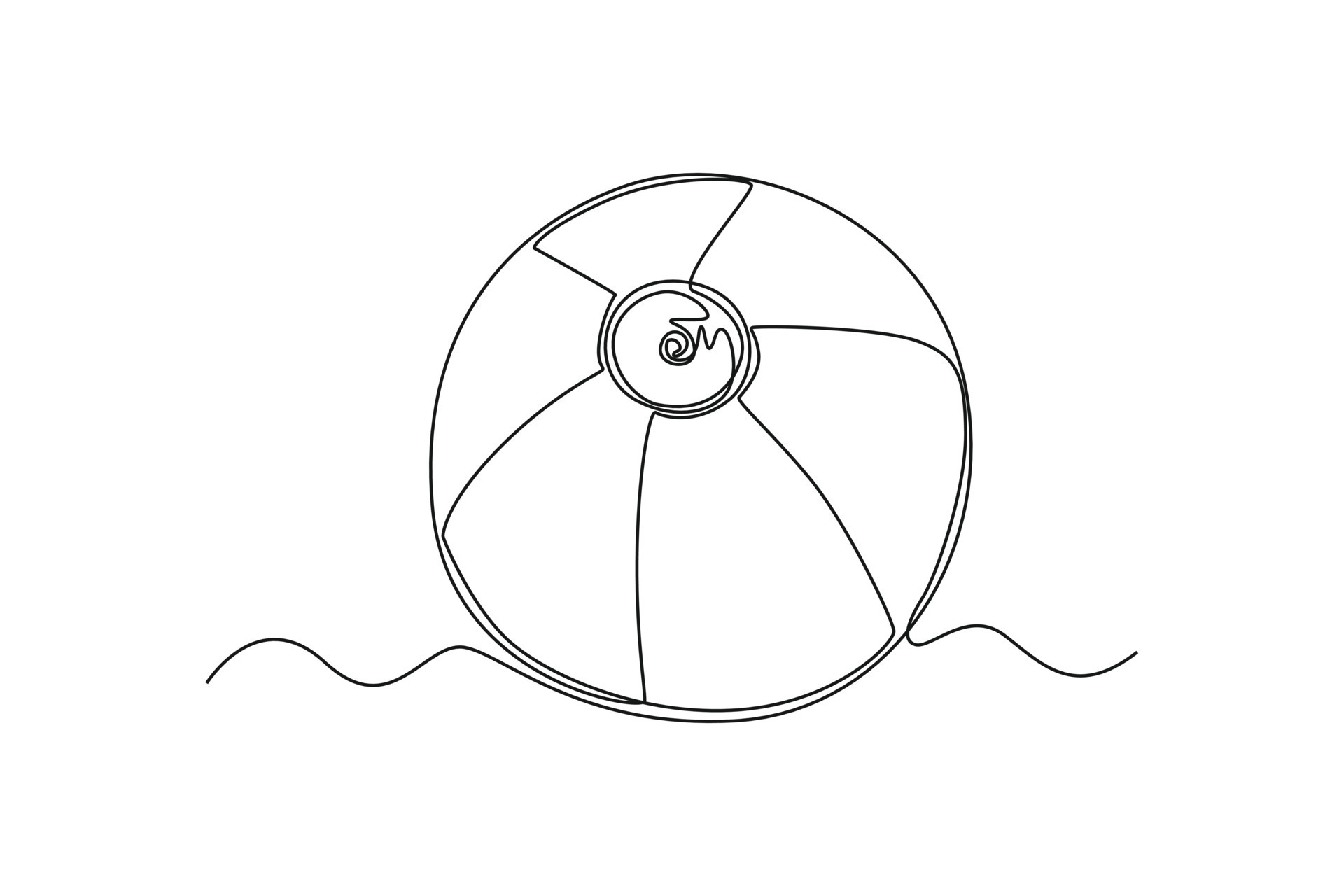 Single one line drawing beach ball. Summer beach concept. Continuous