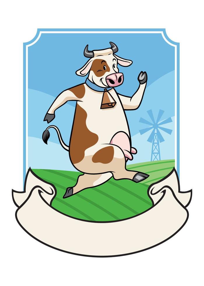 cow with curved ribbon banner vector