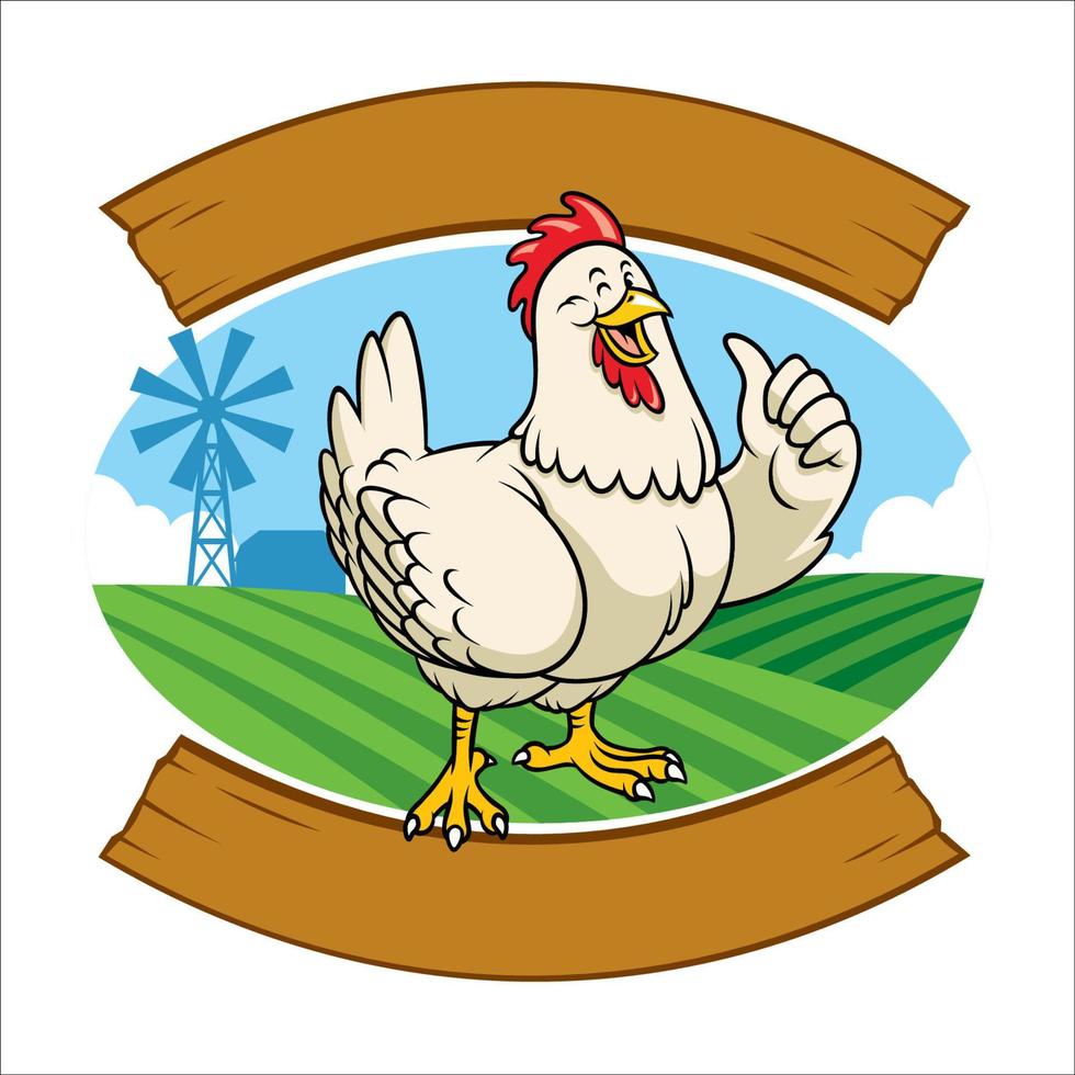 pollo en el granja con dibujos animados estilo vector