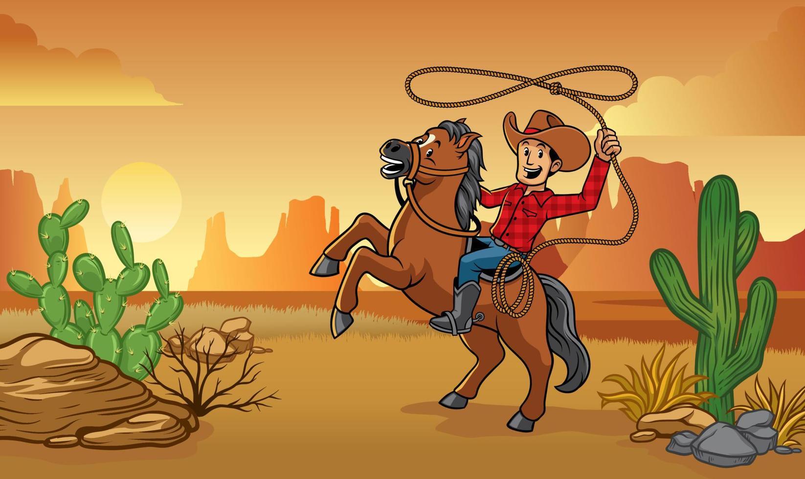 cowboy riding horse in desert vector