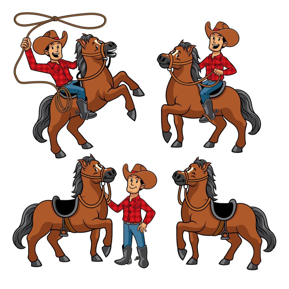 cowboy and horse set vector