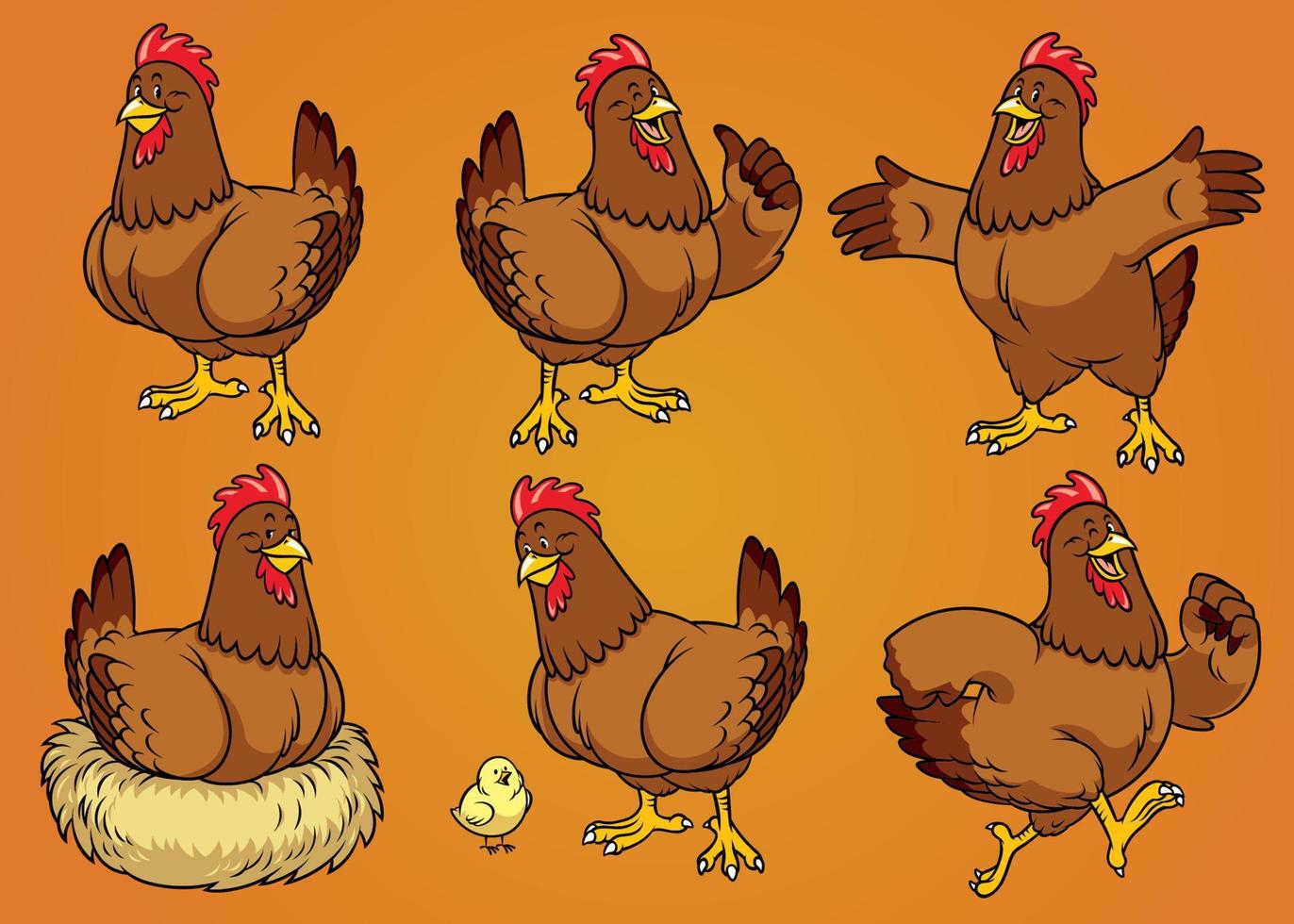 hen with cartoon style set vector