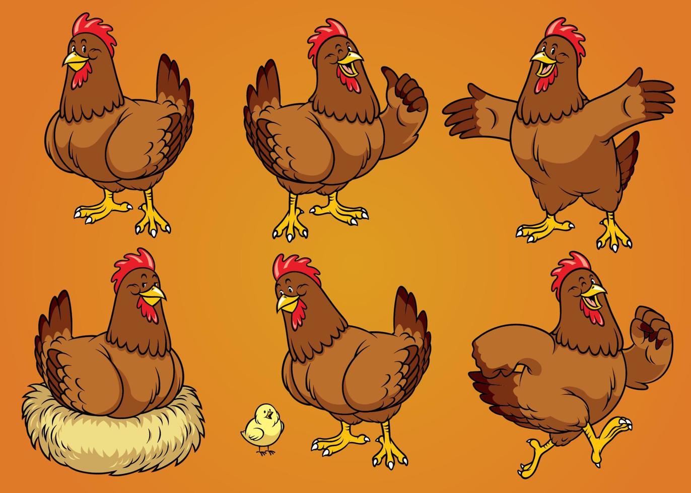 gallina con dibujos animados estilo conjunto vector