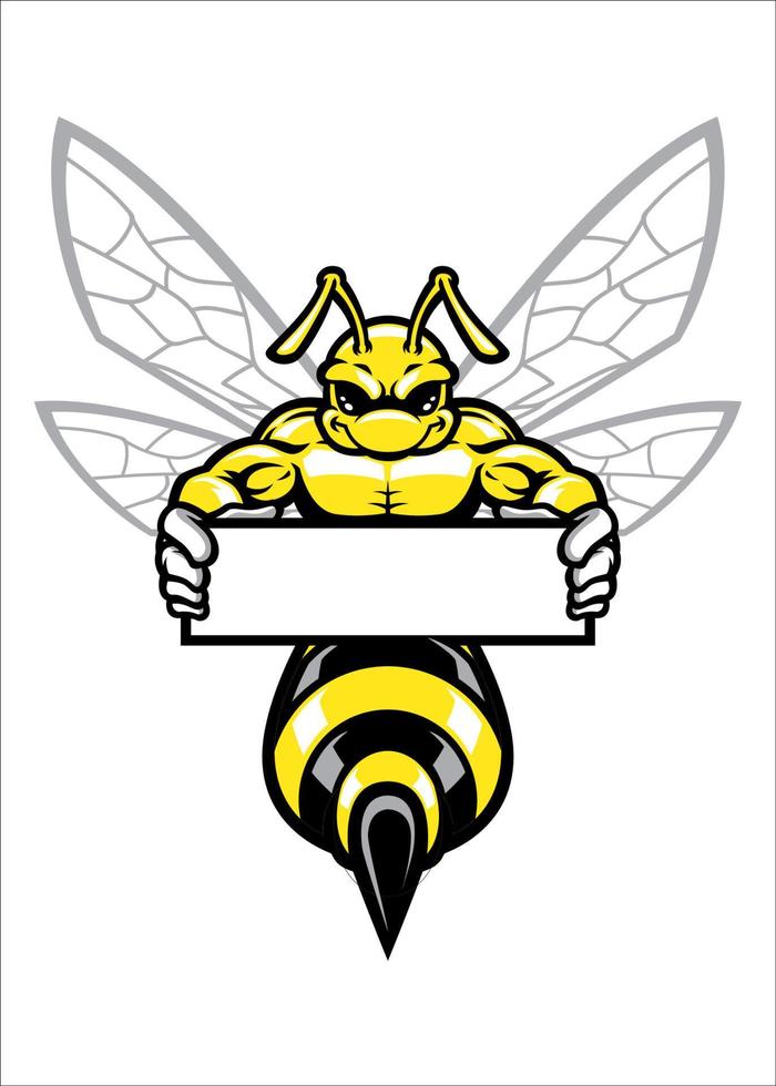 muscular wasp holding banner vector