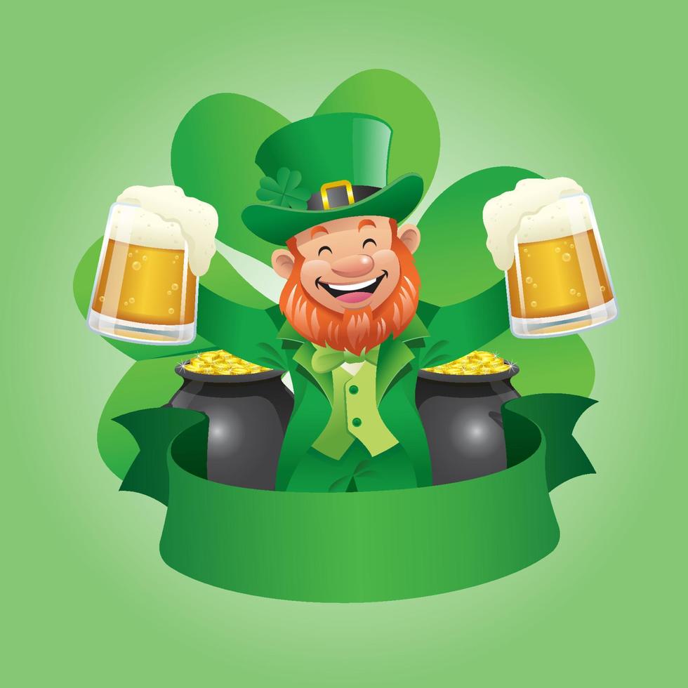 leprechaun holding two glasses of beer vector