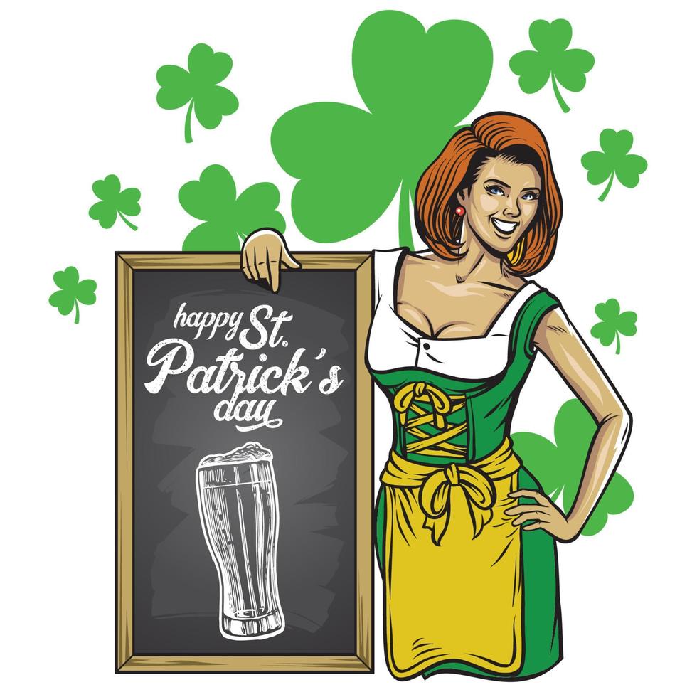 saint patrick's day design beautiful girl lean on the blackboard vector