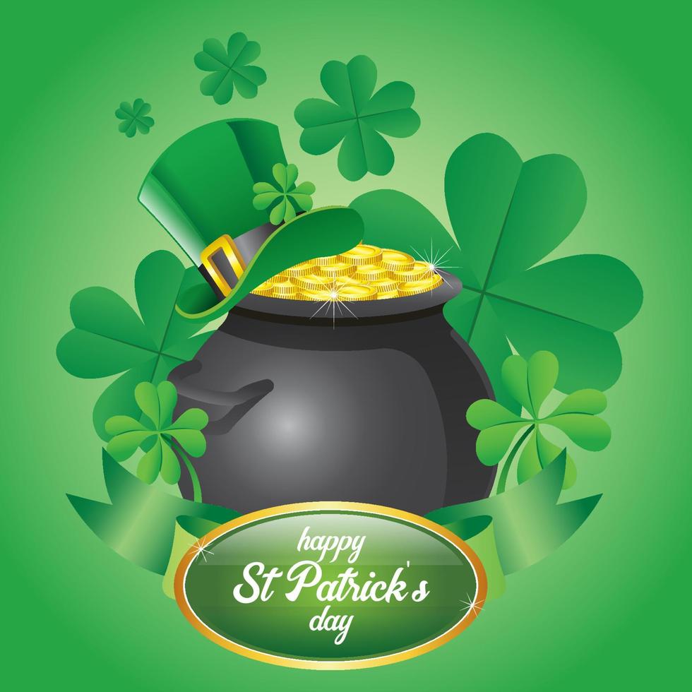 saint patrick's day with pot full of coins vector