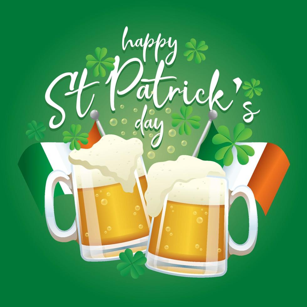 saint patrick's day celebration design with beers and irish flag vector
