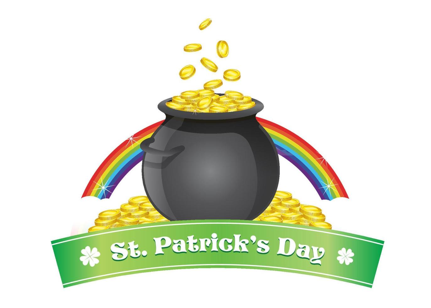 saint patrick's with bowl of coin and rainbow vector