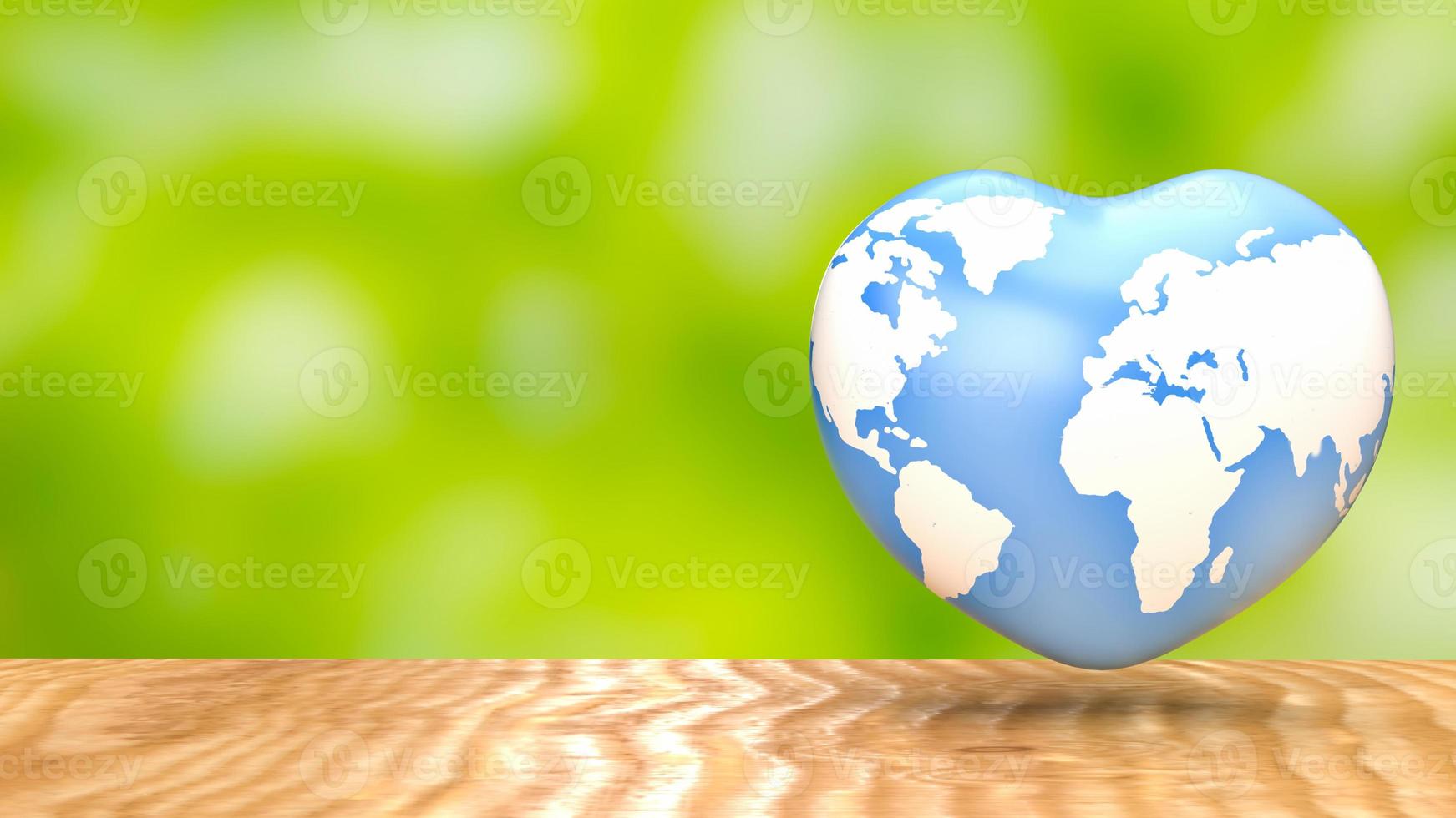 The earth  map on heart for eco concept 3d rendering photo